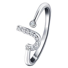 Personal Jewellery Diamond 0.10 Carat Initial-J-Letter Ring 18 Kt White Gold
