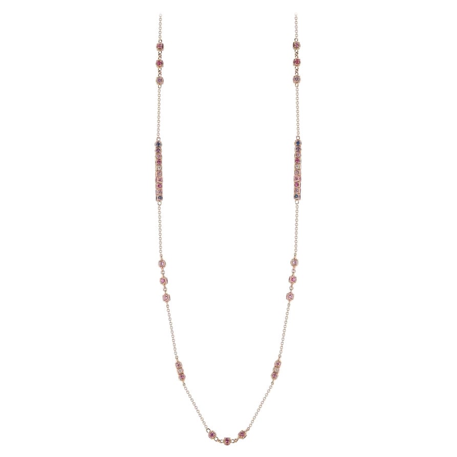 Faro Long Necklace in 18K Rose Gold with Sapphires and Diamonds Cube Elements For Sale