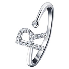 Personal Jewellery Diamond 0.10 Carat Initial-R-Letter Ring 18 Kt White Gold