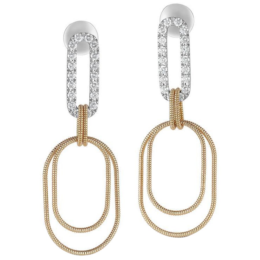 Earrings in 18K Rose Gold with White Diamonds Set in 18K White Gold For Sale