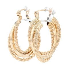 Yellow Gold Rope Tri-Twist Hoop Earrings, 14k Pierced
