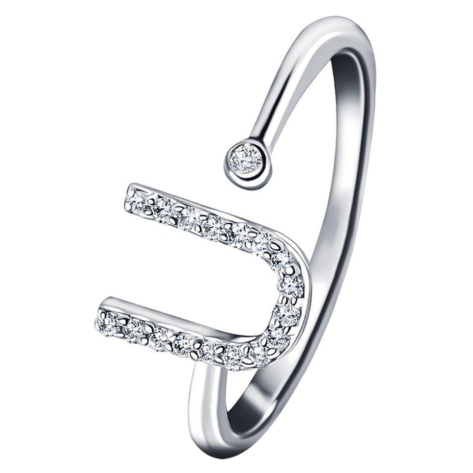 Personal Jewellery Diamond 0.10 Carat Initial-U-Letter Ring 18 Kt White Gold