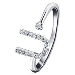 Gioielli personali Anello con diamante da 0,10 carati con iniziale a lettera U in oro bianco 18 Kt