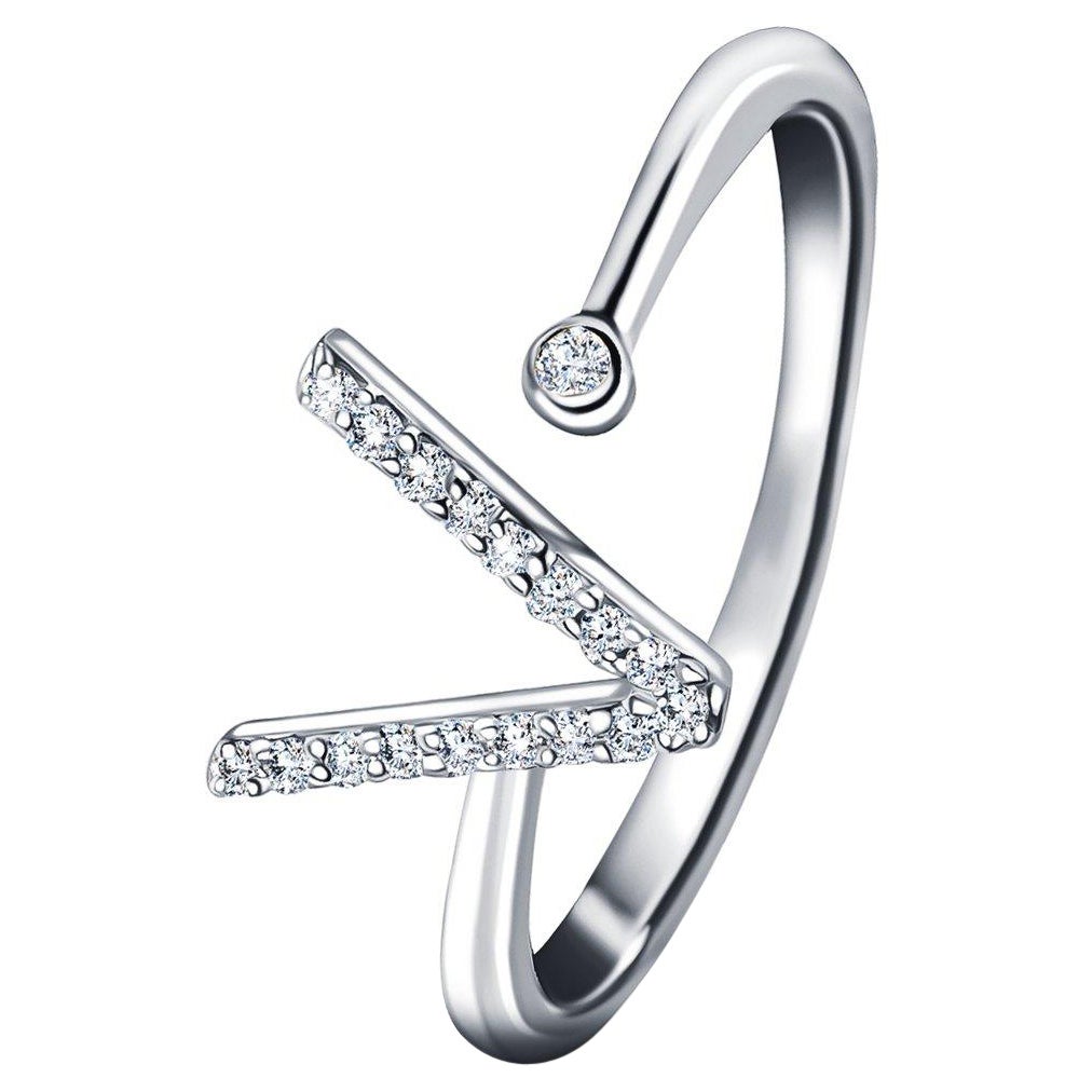 For Sale:  Personal Jewellery Diamond 0.10 Carat Initial -V- Letter Ring 18 Kt White Gold
