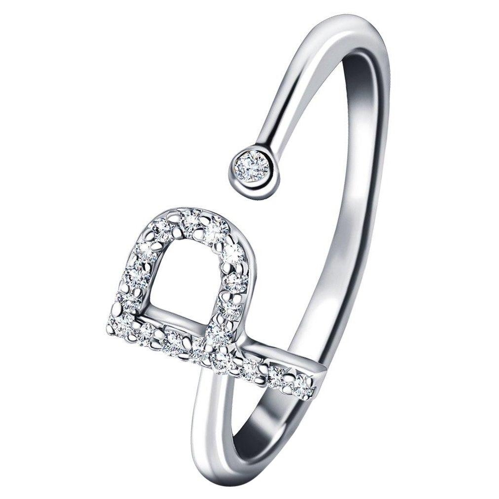 Personal Jewellery Diamond 0.10 Carat Initial-P-Letter Ring 18 Kt White Gold