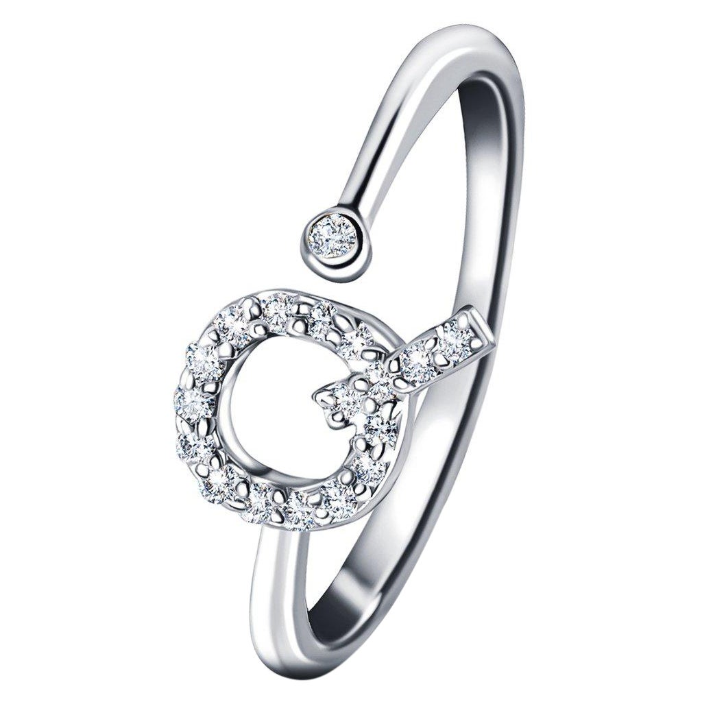 For Sale:  Personal Jewellery Diamond 0.10 Carat Initial-Q-Letter Ring 18 Kt White Gold