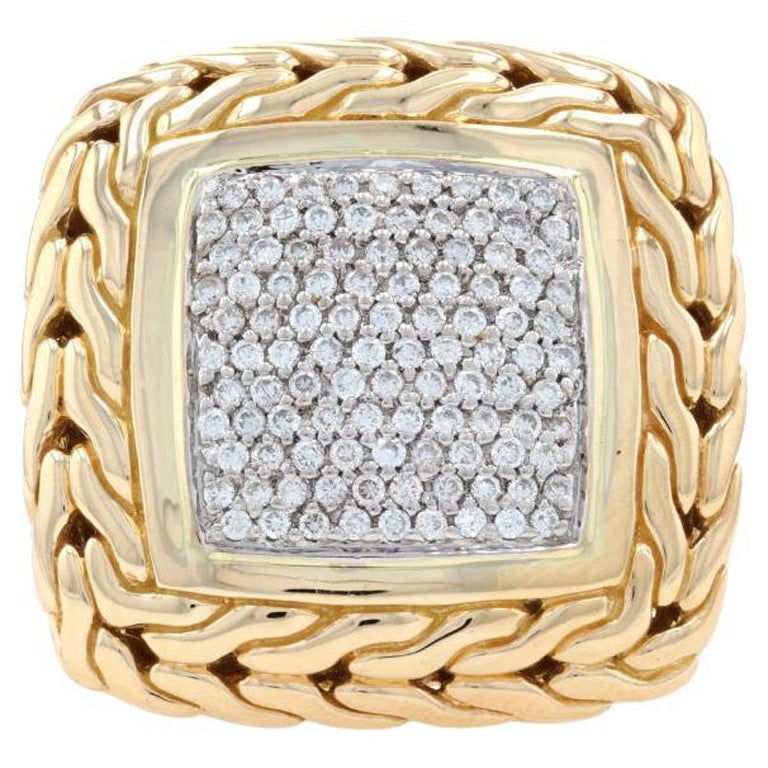 John Hardy Square Classic Chain Diamond Ring, Yellow Gold 18k Cocktail 1.00ctw For Sale