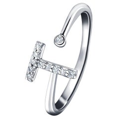 Personal Jewellery Diamond 0.10 Carat Initial -T- Letter Ring 18 Kt White Gold