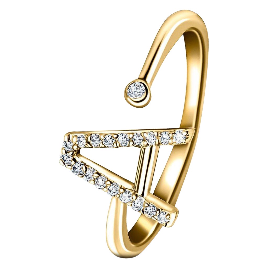 En vente :  Bague à bijoux personnelle en or jaune 18 carats avec diamants de 0,10 carat initial, A