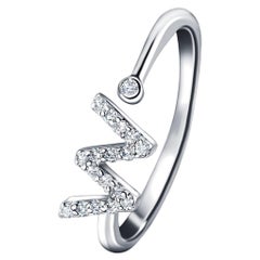 Personal Jewellery Diamond 0.10 Carat Initial-W-Letter Ring 18 Kt White Gold