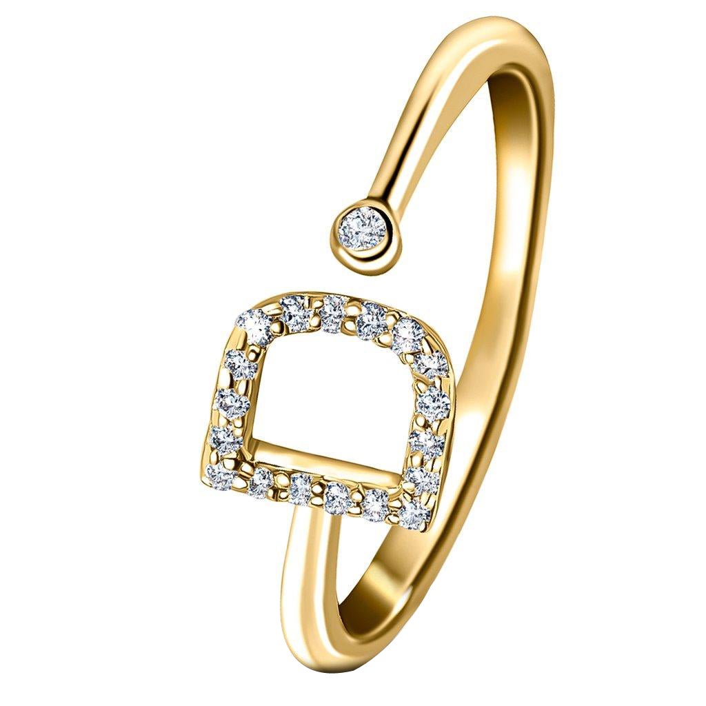 Personal Jewellery Diamond 0.10 Carat Initial-D-Letter Ring 18 Kt Yellow Gold
