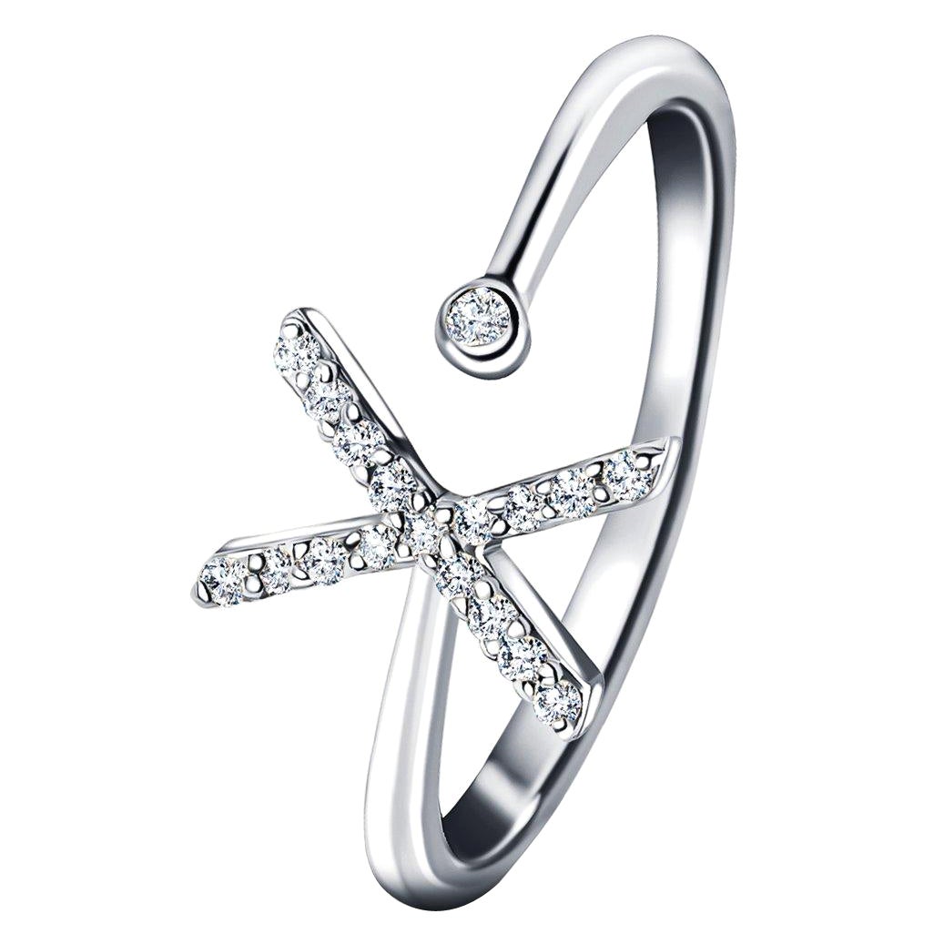 For Sale:  Personal Jewellery Diamond 0.10 Carat Initial-X-Letter Ring 18 Kt White Gold