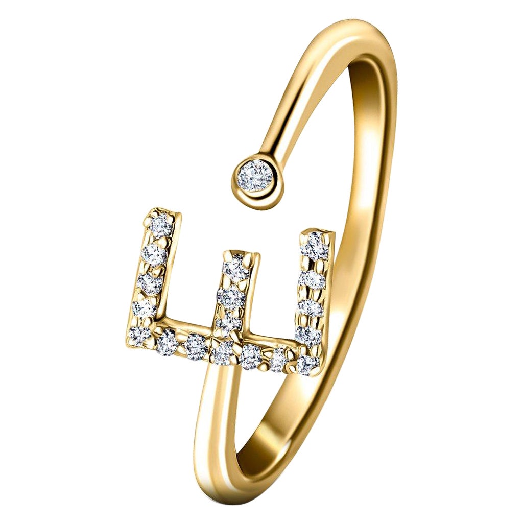 Bague de joaillerie personnelle en or jaune 18 carats avec diamants de 0,10 carat, initiale E