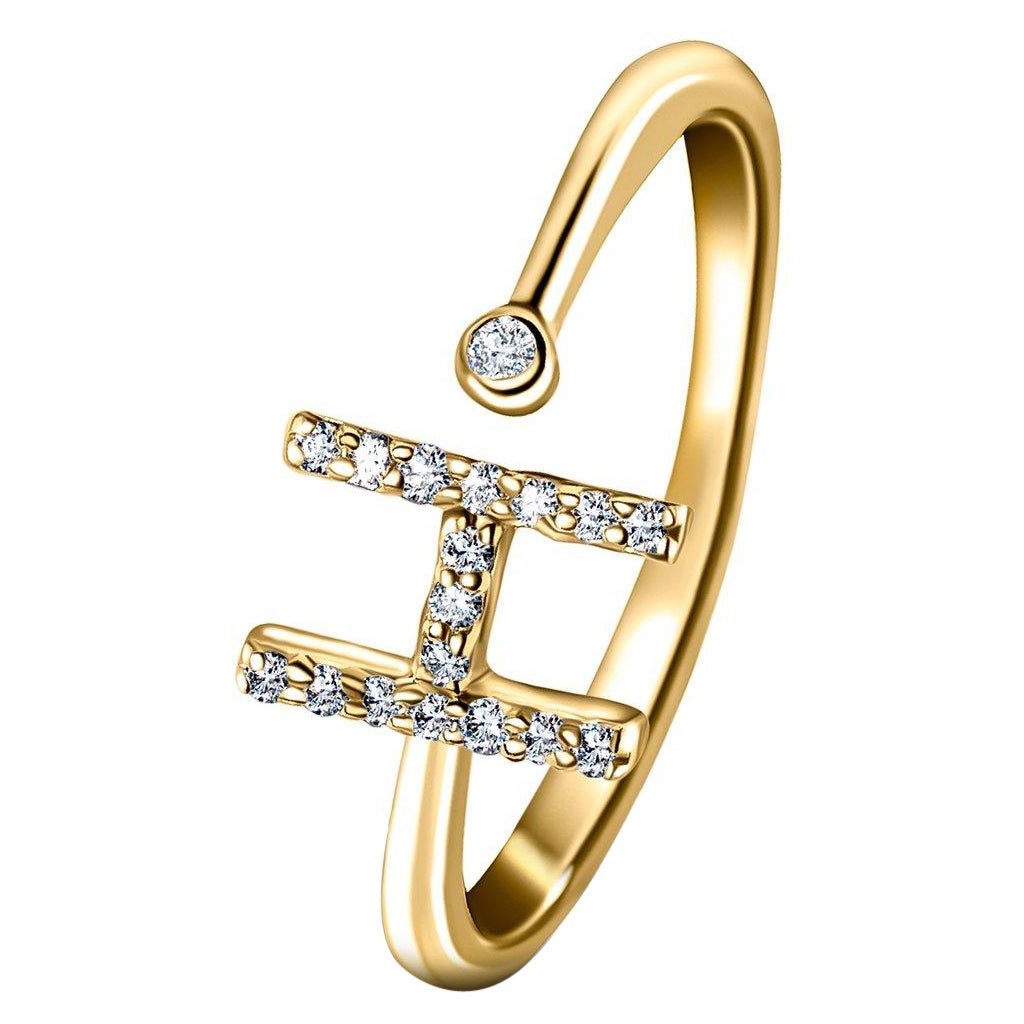 Bague à bijoux personnelle en or jaune 18 carats avec diamants de 0,10 carat et lettre H initiale