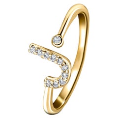 Personal Jewellery Diamond 0.10 Carat Initial-J-Letter Ring 18 Kt Yellow Gold