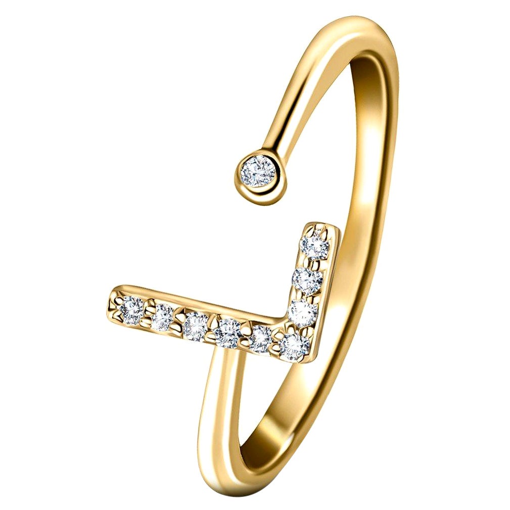 En vente :  Bague à bijoux personnelle en or jaune 18 carats avec diamants de 0,10 carat initial, L