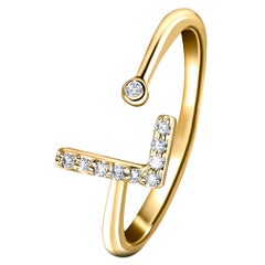 Bague à bijoux personnelle en or jaune 18 carats avec diamants de 0,10 carat initial, L