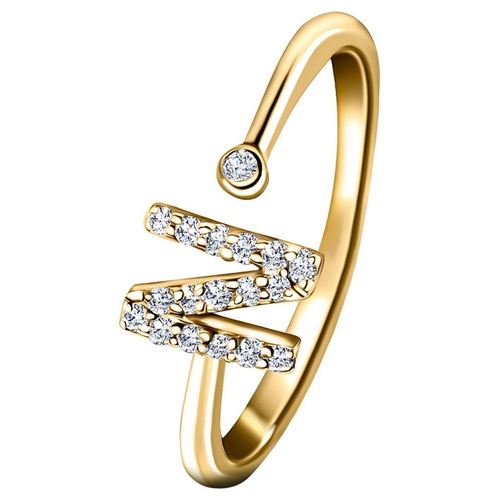 Joyería personal Anillo de diamantes de 0,10 quilates con inicial y letra de 18 quilates de oro amarillo