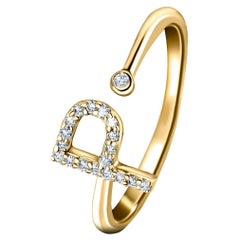 Bague à bijoux personnelle en or jaune 18 carats avec diamants de 0,10 carat, initiale « P- Letter »