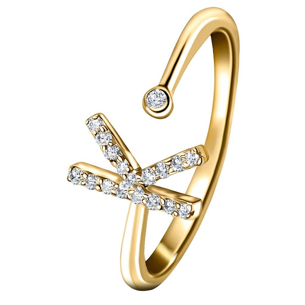 Personal Jewellery Diamond 0.10 Carat Initial K Letter Ring 18 Kt Yellow Gold