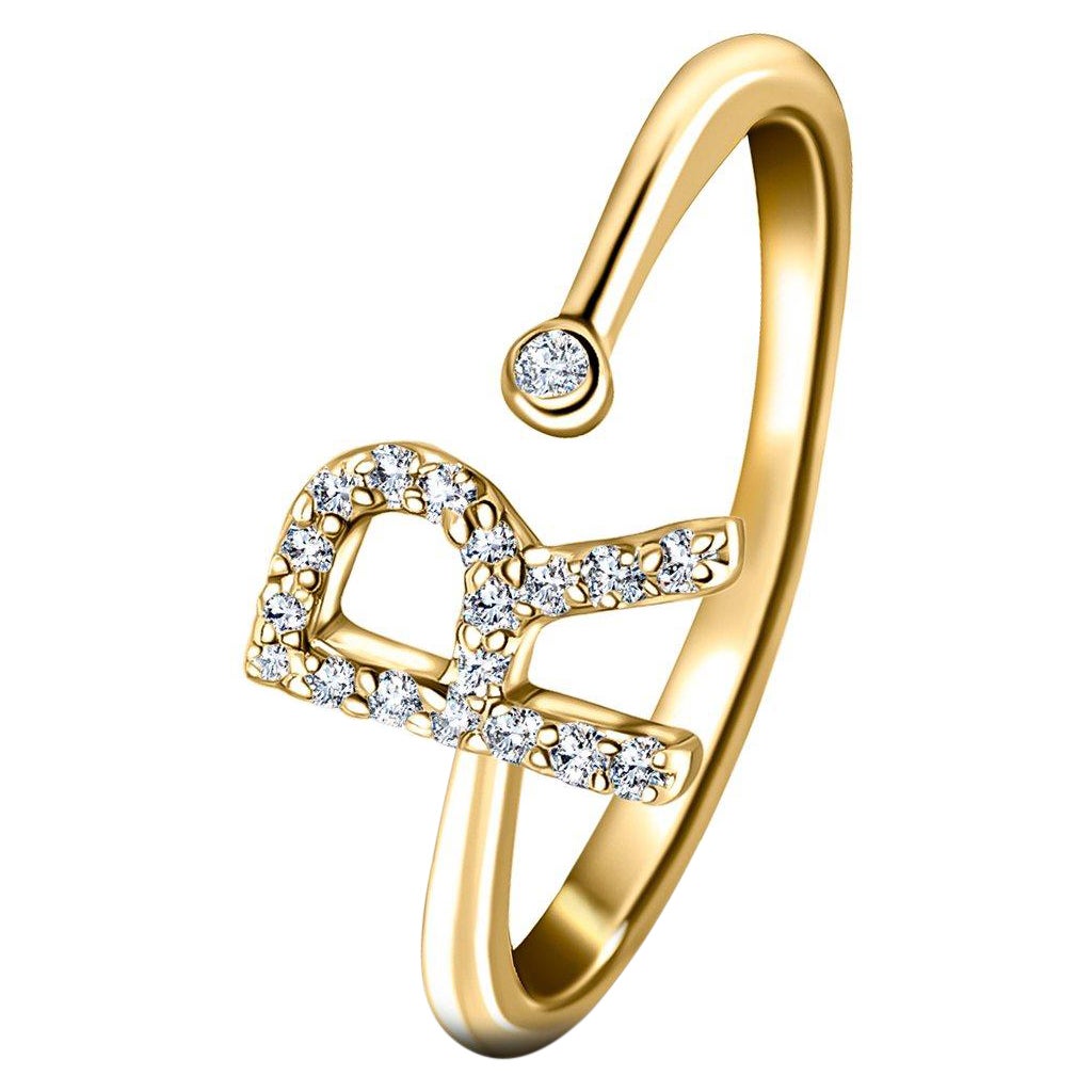 Bague personnelle pour bijoux en or jaune 18 carats avec diamants de 0,10 carat initial-R-Letter
