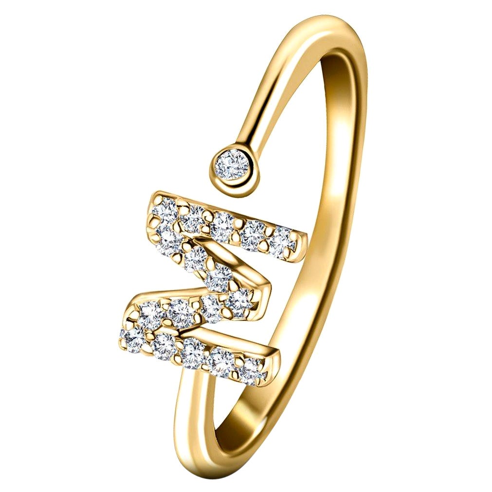 For Sale:  Personal Jewellery Diamond 0.10 Carat Initial M Ring 18 Karat Yellow Gold
