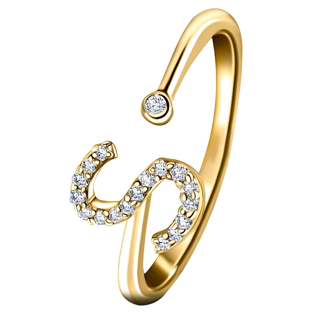Bague à bijoux personnelle en or jaune 18 carats avec diamants de 0,10 carat, taille initiale S