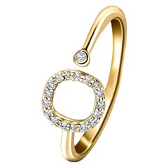 Bague à bijoux personnelle en or jaune 18 carats avec diamants de 0,10 carat, initiale lettre O