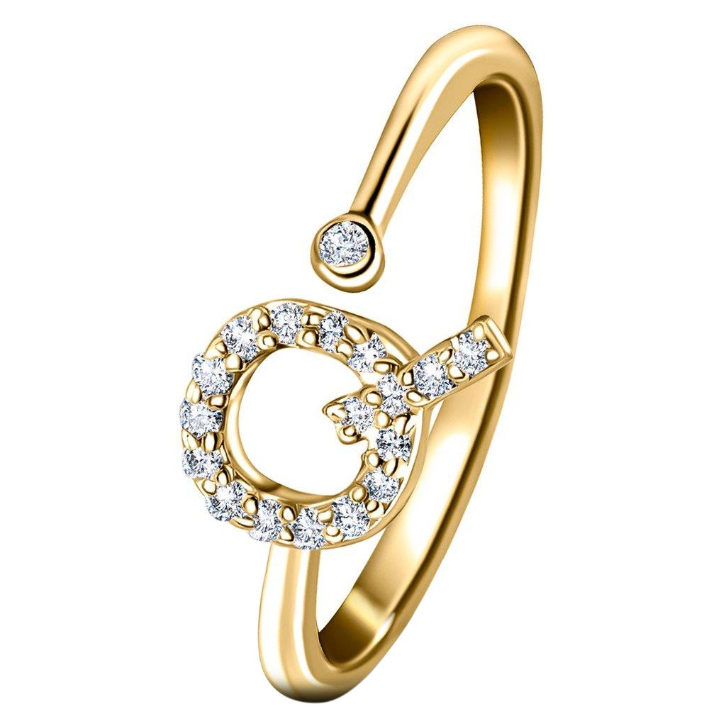 Bague à bijoux personnelle en or jaune 18 carats avec diamants de 0,10 carat initial-Q-Letter