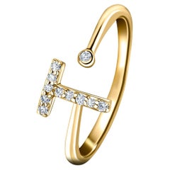 Personal Jewellery Diamond 0.10 Carat Initial -T- Letter Ring 18 Kt Yellow Gold