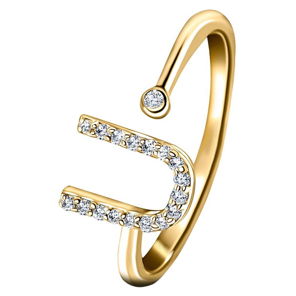 Personal Jewellery Diamond 0.10 Carat Initial-U-Letter Ring 18 Karat Yellow Gold