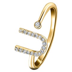 Personal Jewellery Diamond 0.10 Carat Initial-U-Letter Ring 18 Karat Yellow Gold