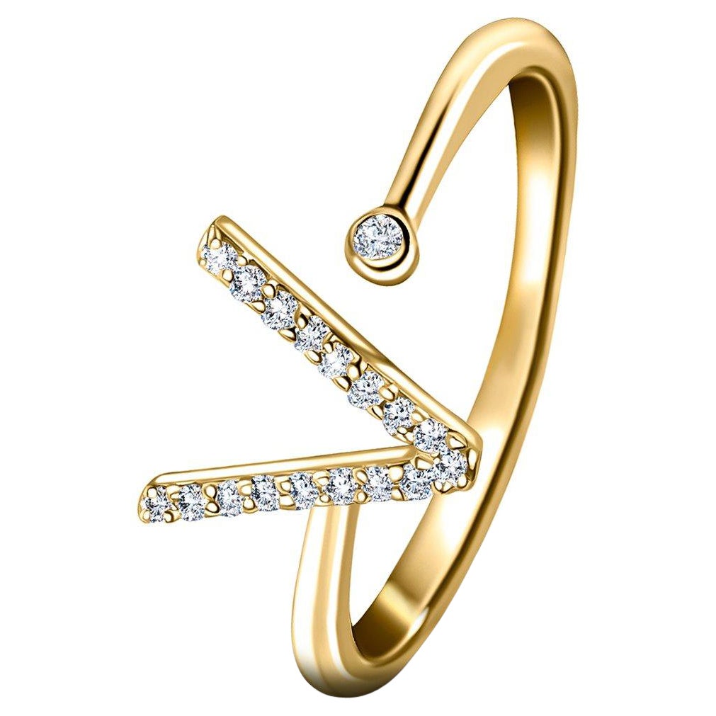 Personal Jewellery Diamond 0.10 Carat Initial -V- Letter Ring 18 Kt Yellow Gold