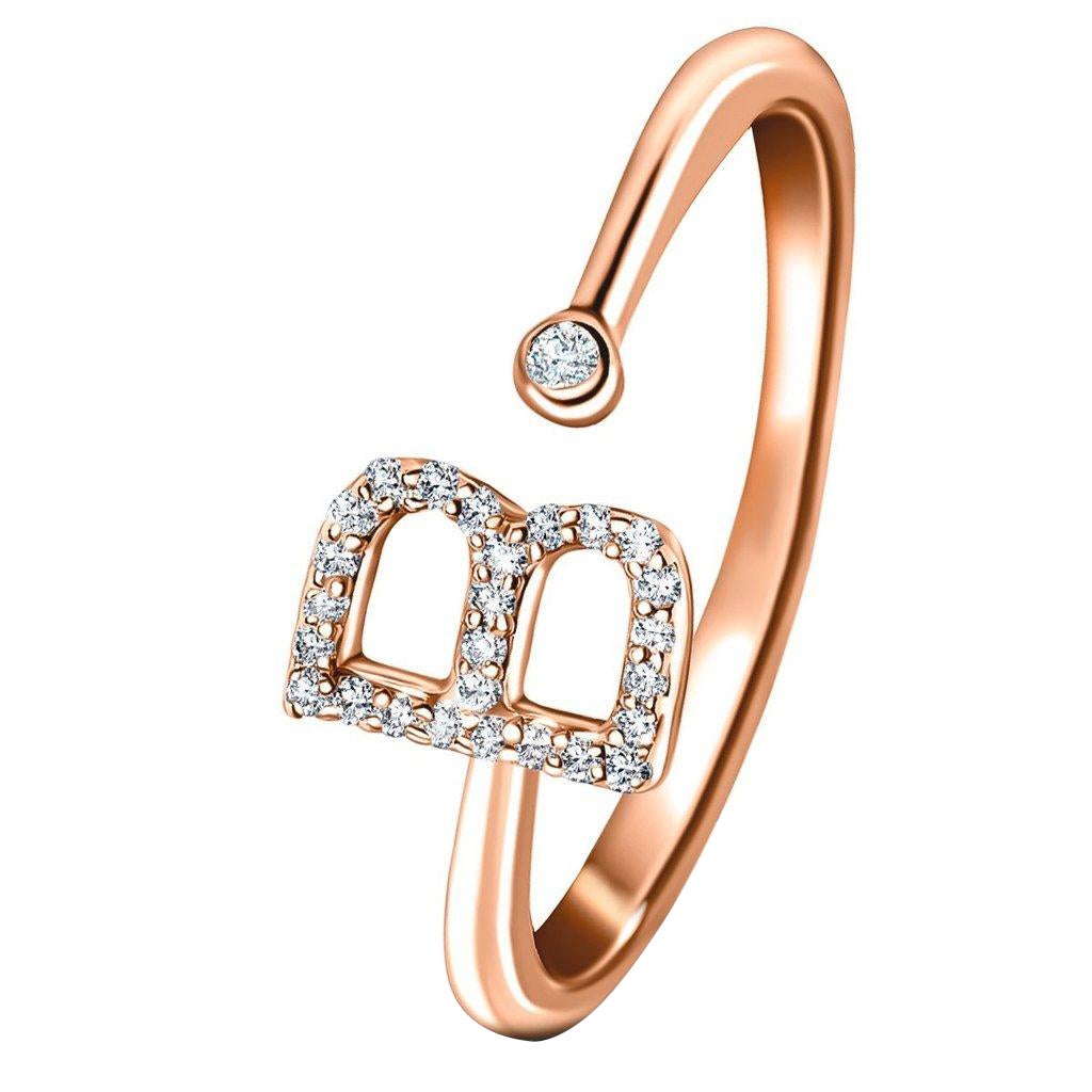 For Sale:  Personal Jewellery Diamond 0.10 Carat Initial B Letter Ring 18 Karat Rose Gold