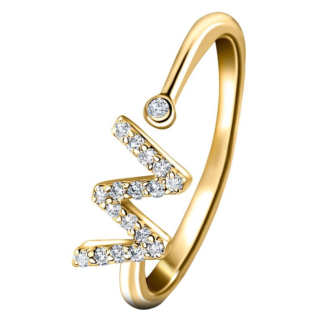 Bague à bijoux personnelle en or jaune 18 carats avec diamants de 0,10 carat, initiale lettre W