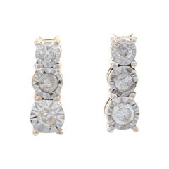 Yellow Gold Diamond Three-Stone Graduated Journey Drop Earrings 10k Round .33ctw