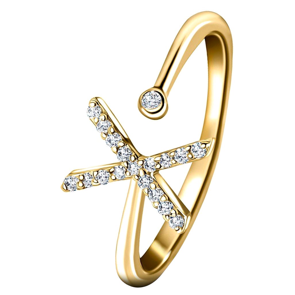Joyería personal Anillo de diamantes de 0,10 quilates con inicial en forma de X de oro amarillo de 18 quilates