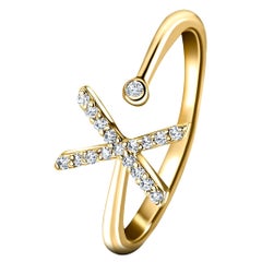 Bague à bijoux personnelle en or jaune 18 carats avec diamants de 0,10 carat initial-X-deuxième