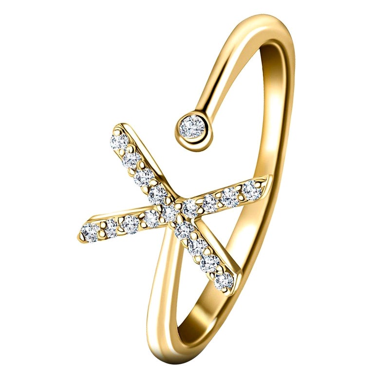 Customizable Personal Jewellery Diamond 0.10 Carat Initial-X-Letter Ring 18  Kt Yellow Gold For Sale at 1stDibs