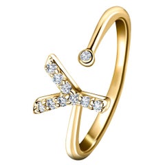 Bague personnelle « Go » en or jaune 18 carats avec diamants de 0,10 carat, initiale droite