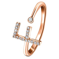 Personal Jewellery Diamond 0.10 Carat Initial F Letter Ring 18 Karat Rose Gold