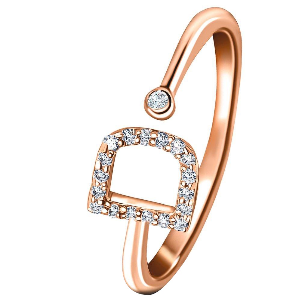 Personal Jewellery Diamond 0.10 Carat Initial-D-Letter Ring 18 Karat Rose Gold