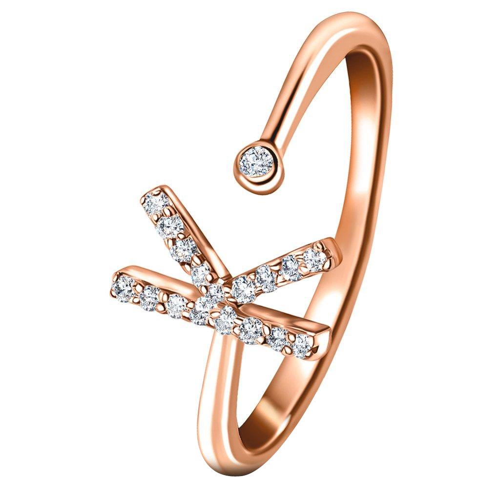 For Sale:  Personal Jewellery Diamond 0.10 Carat Initial K Letter Ring 18 Karat Rose Gold
