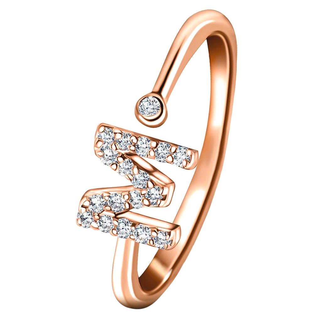 Bague personnelle en or rose 18 carats avec diamants de 0,10 carat initial, taille M