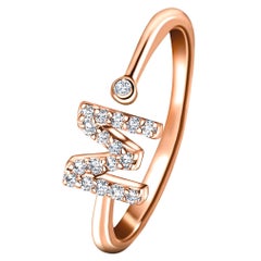Personal Jewellery Diamond 0.10 Carat Initial, M, Ring 18 Karat Rose Gold