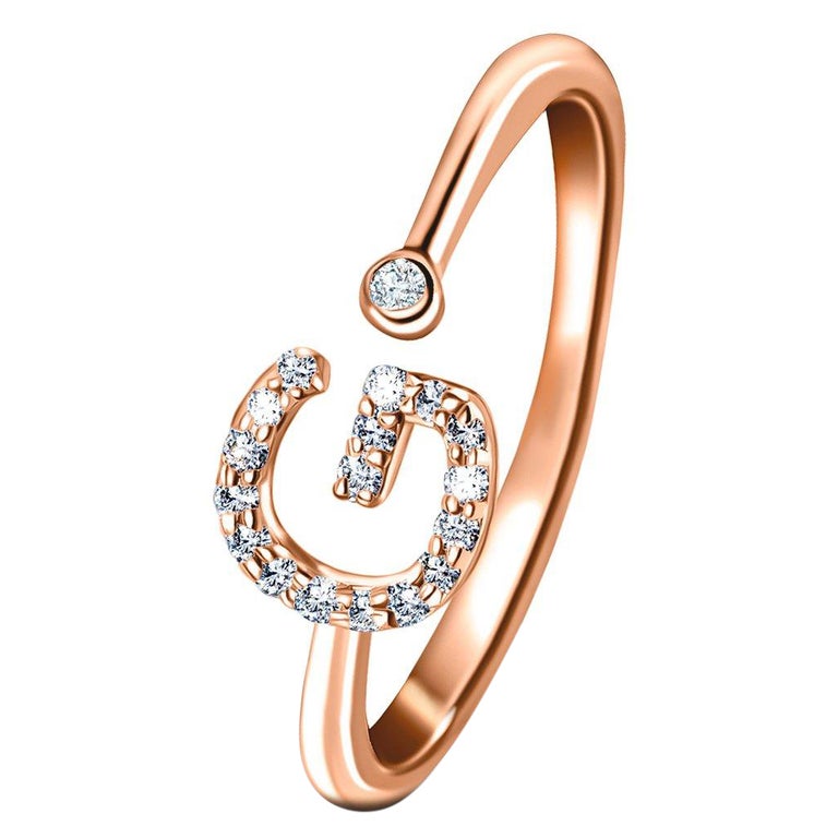Customizable Personal Jewellery Diamond 0.10 Carat Initial G Letter Ring 18  Karat Rose Gold For Sale at 1stDibs