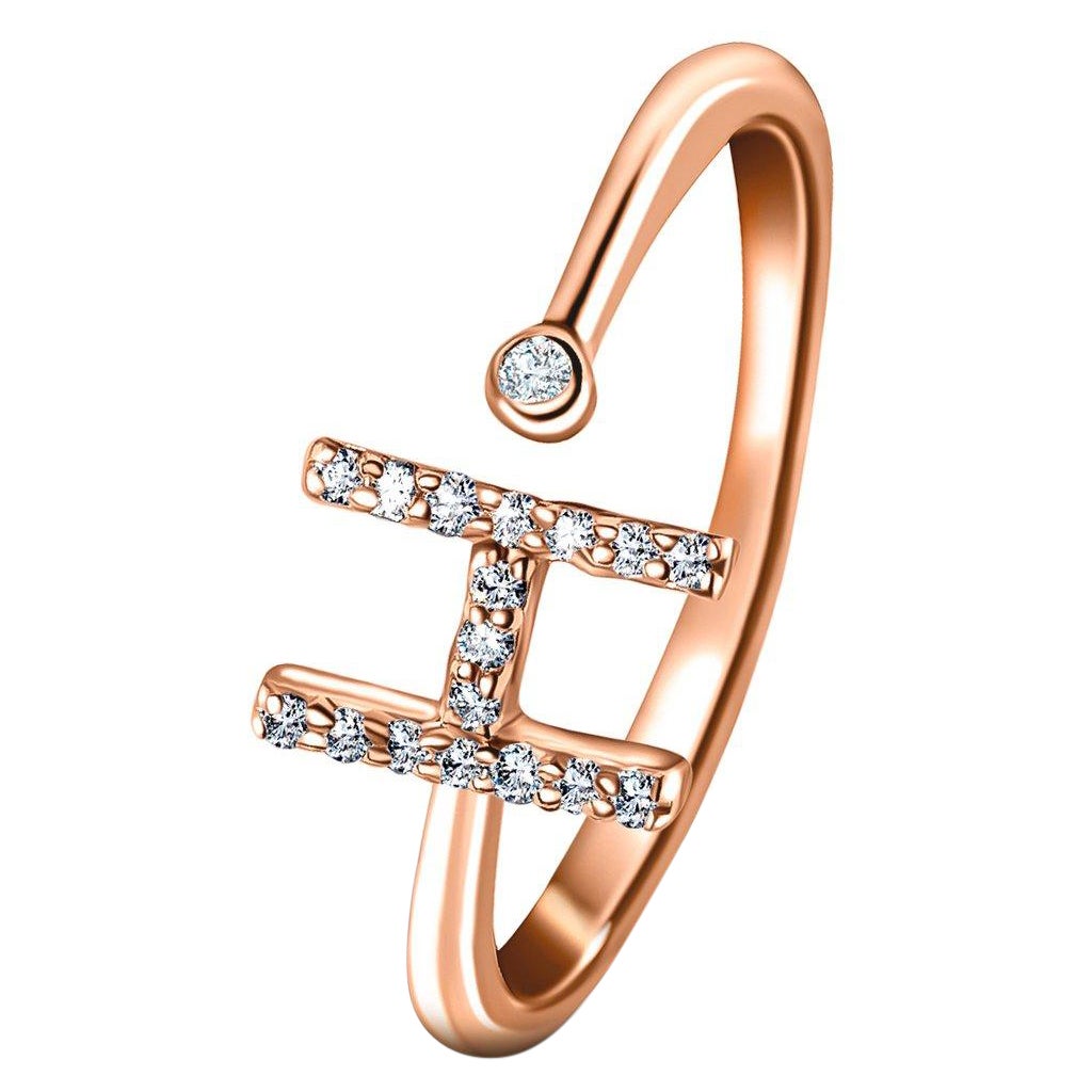 For Sale:  Personal Jewellery Diamond 0.10 Carat Initial-H-Letter Ring 18 Karat Rose Gold