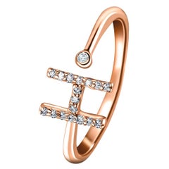 Personal Jewellery Diamond 0.10 Carat Initial-H-Letter Ring 18 Karat Rose Gold