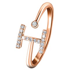 Personal Jewellery Diamond 0.10 Carat Initial-I-Letter Ring 18 Karat Rose Gold