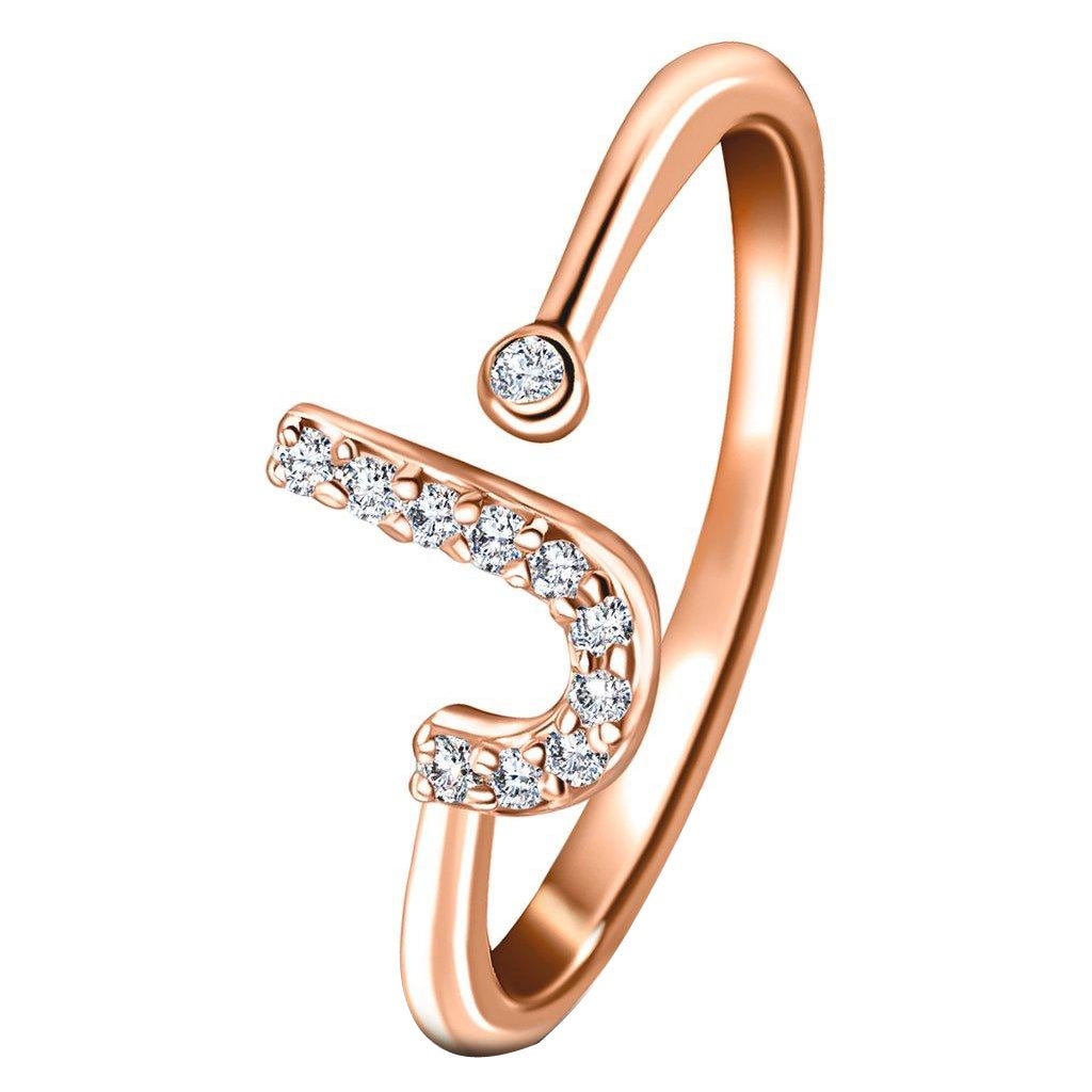 For Sale:  Personal Jewellery Diamond 0.10 Carat Initial-J-Letter Ring 18 Karat Rose Gold